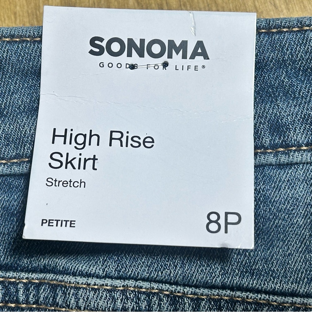 Blue Denim Button Down High Rise A-Line Skirt w/ pockets - Picture 7 of 10